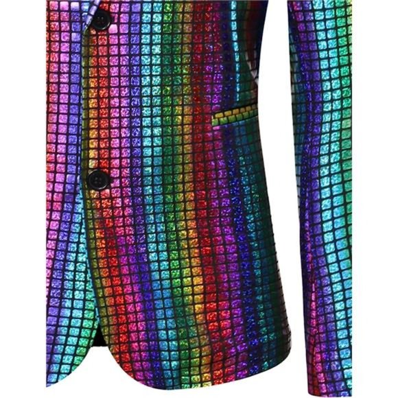 Men's 2 Piece Disco Sets Shiny Jacket and Pants Metallic Sequin Suits - Picture 12 of 14